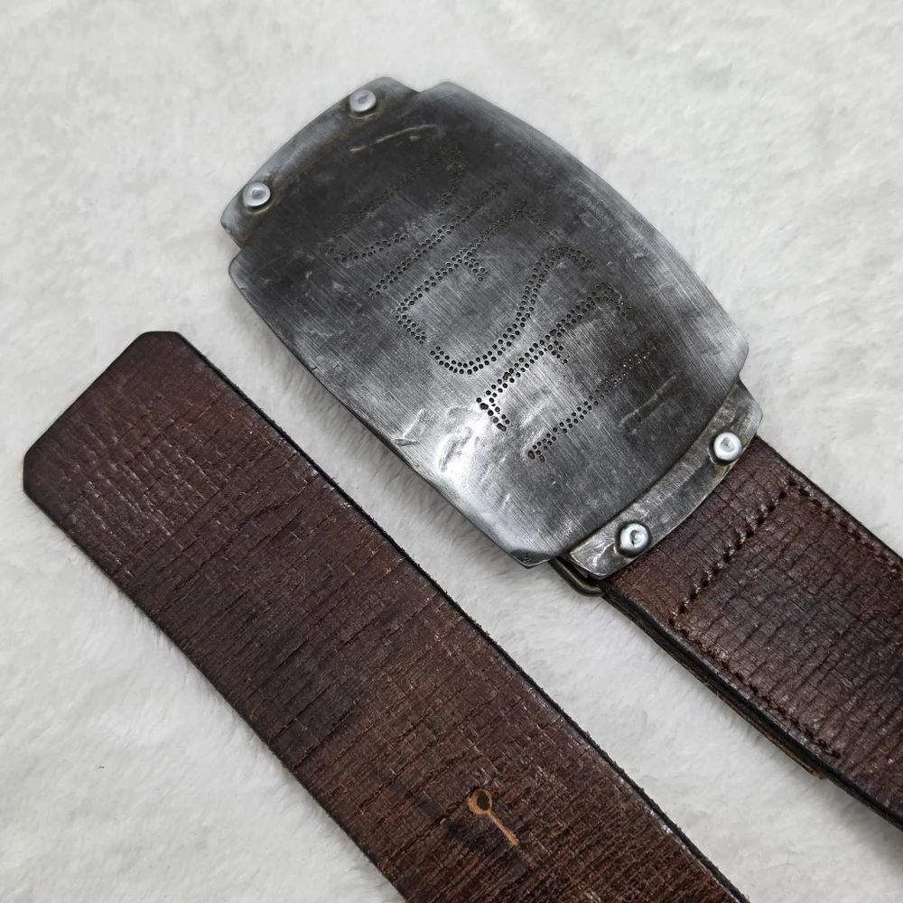 Diesel Vintage Dark Brown Belt with Distressed Silver Buckle Size‎ 36